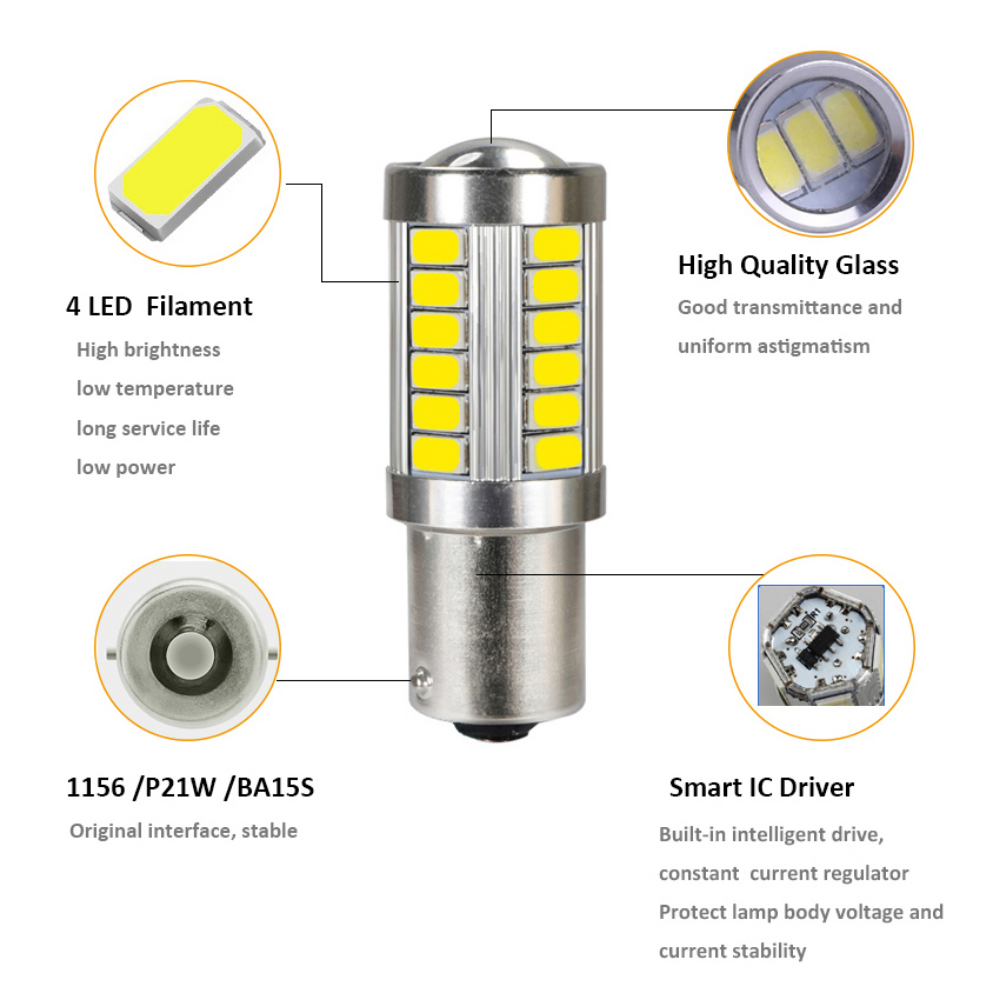Bóng Đèn LED Xe Hơi CanBus Đèn Tín Hiệu Rẽ Siêu Sáng 1156 1157 Đèn Đỗ Xe Lùi Xe Ô Tô Blub 33 Led SMD 12V Đèn Phanh Đuôi