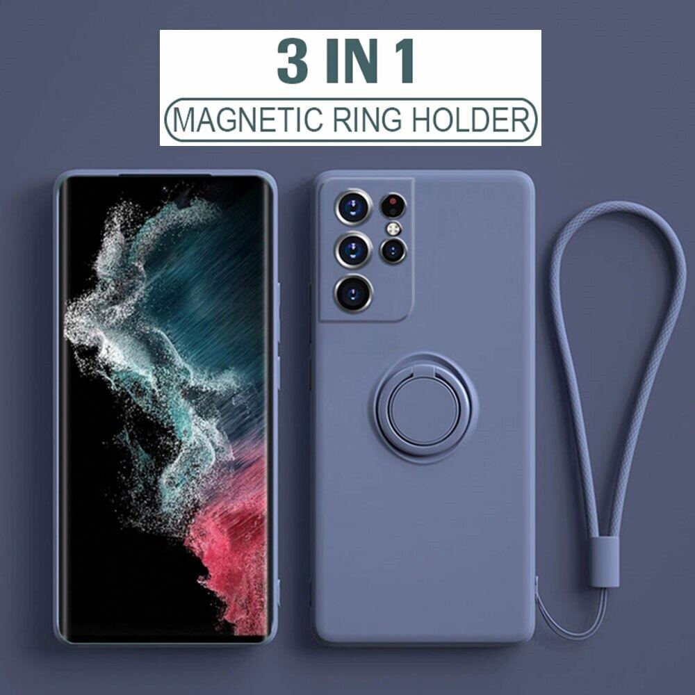 Ốp Điện Thoại Có Nhẫn Nam Châm Silicon Lỏng Cho Samsung Galaxy S22 Ultra S20 FE S21 S9 S10 Plus Note 20 Ultra 10 Plus Ốp