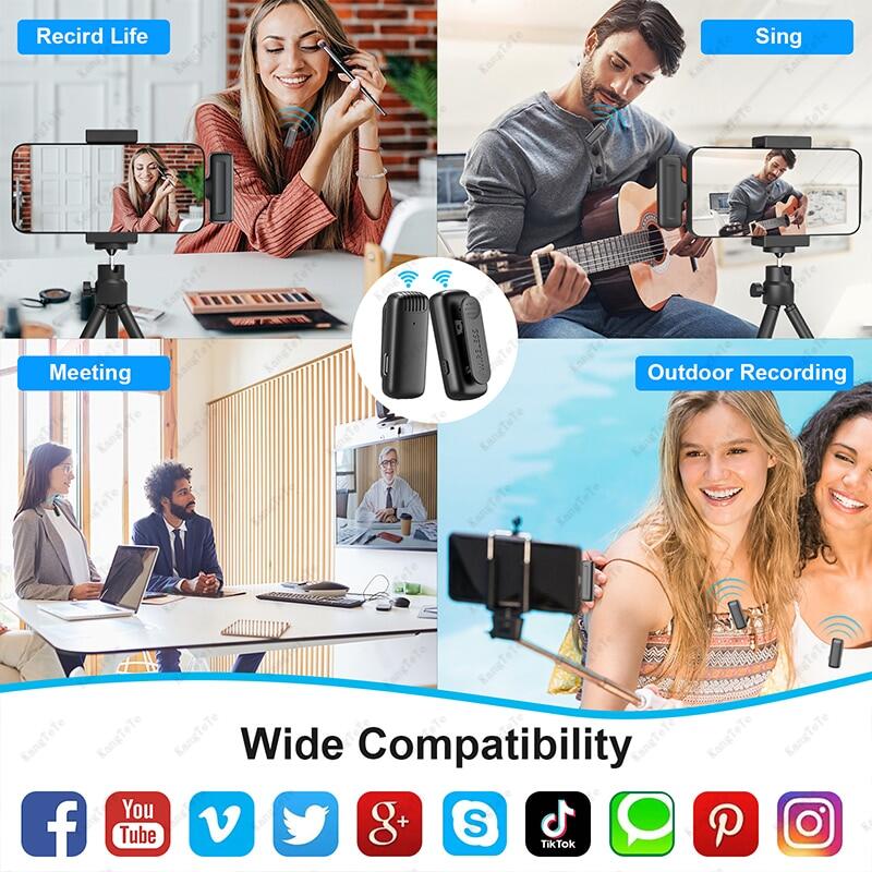 Zeallion Micro Cài Áo Không Dây Micro Ghi Hình Âm Thanh Giảm Tiếng Ồn Nhỏ Gọn Cho iPhone Android Kèm Hộp Sạc
