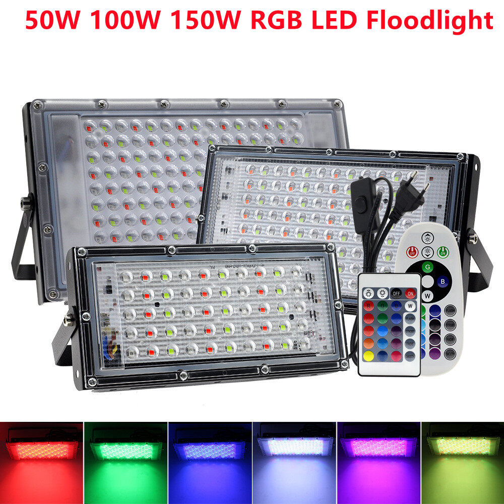 50W 100W 150W RGB LED Floodlight  With ON/OFF Switch Outdoor Waterproof Landscape Spotlight Lamp Remote Controller