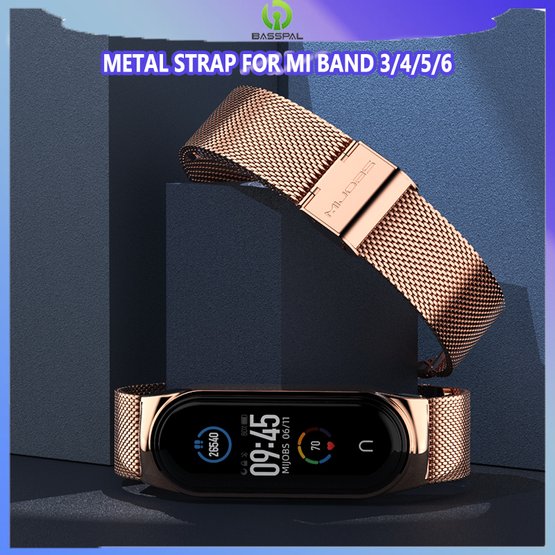 BassPal Dây Đeo Khóa Kim Loại Thép Không Gỉ Milanese Cho Xiaomi Mi Band 3