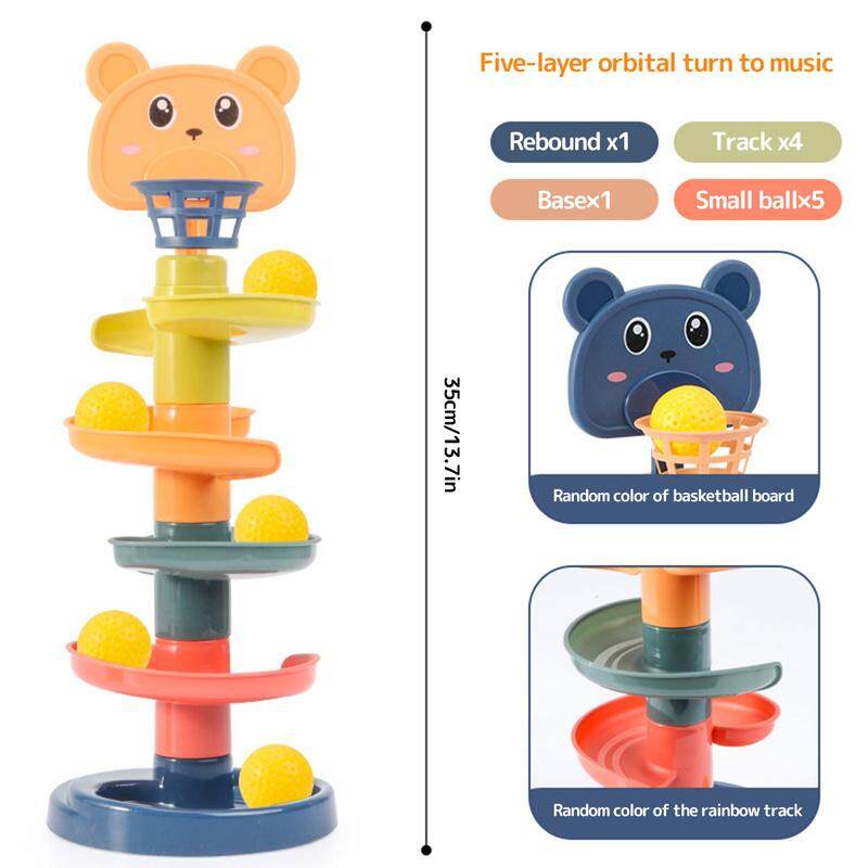 BMH 5 Layer Ball Drop and Roll Swirling Tower Ball Ramp Stack Toy with