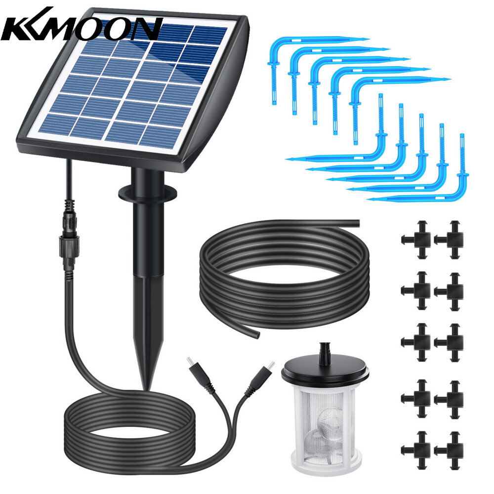 KKmoon Solar Irrigation Solar Auto Watering System Solar Powered Automatic Drip Irrigation Kit Self Watering Devices with Water Sensor Timer for Plants in Patio Balcony Green House