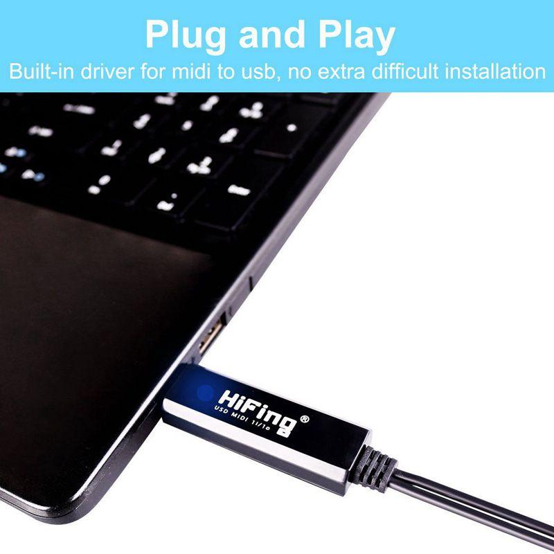 HiFing USB IN-OUT MIDI Interface Converter/Adapter with 5-PIN DIN MIDI Cable for PC/ Laptop/ Mac