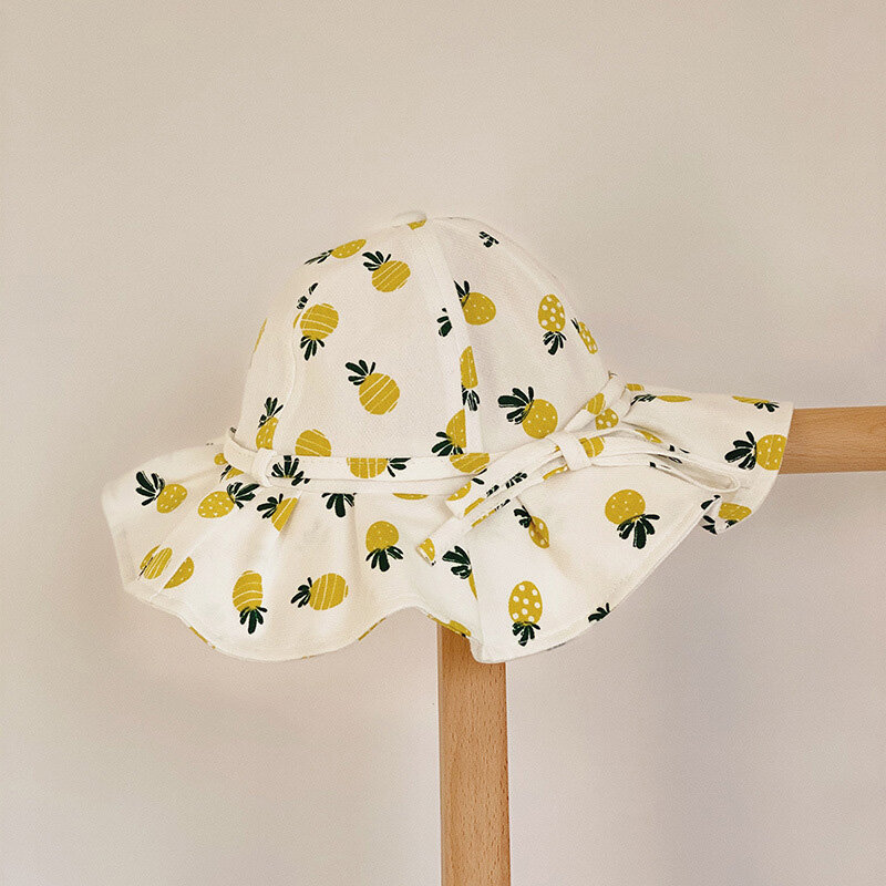 I Love Daddy&Mummy Cartoon Fruit Strawberry Baby Bucket Hat Bow Cotton Fisherman Hat Beach Boys Girls Sun Hat Outdoor Sunshade Hat