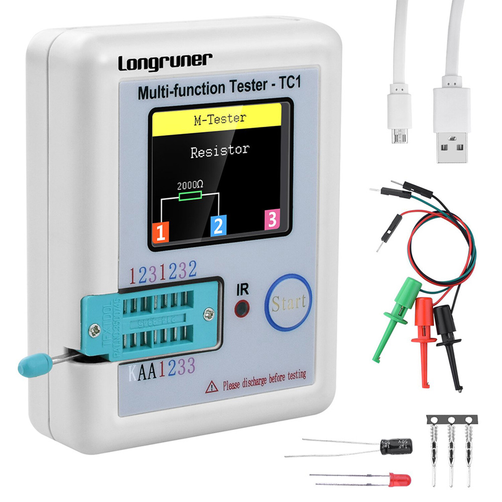 Cảm Biến Thông Minh LCR-TC1 Màn Hình Màu Đầy Đủ Hiển Thị Đồ Họa Bộ Kiểm Tra Bóng Bán Dẫn Đa Chức Năng NPN PNP Transitor N-channel P-channel FET Diode Điện Trở Điện Cảm Điện Dung SCR Pin Tự Động Đo