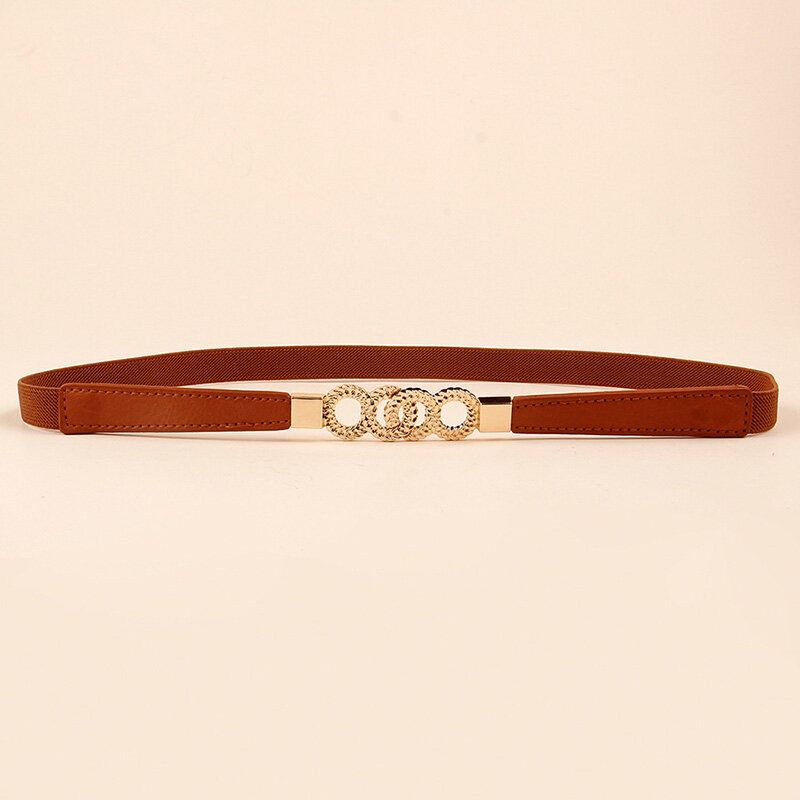 Classic Thin Waist Belts for Women Girls Elastic Solid Color Waistband Gold Ring Buckle Belts Straps for Dress Accessories