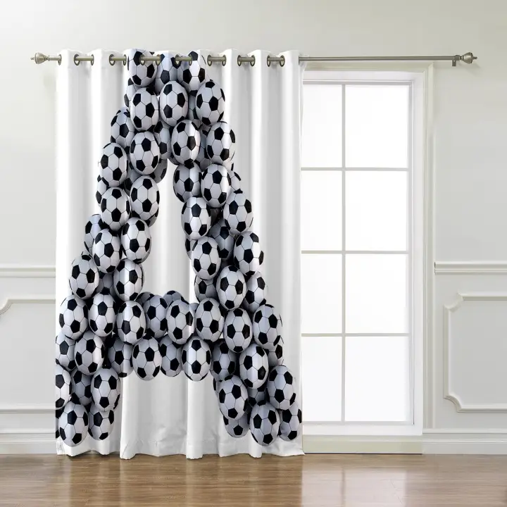 Letter A Shape Soccer Football Text Window Treatments Curtains