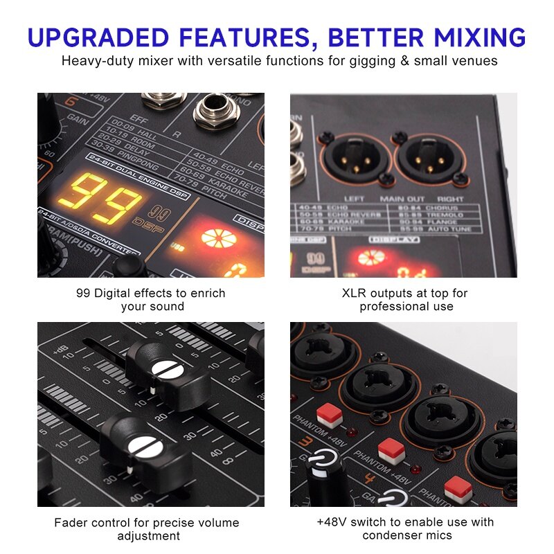 Nx800 Bluetooth audio mixer channel mixer with USB audio interfanc 99 DSP effects