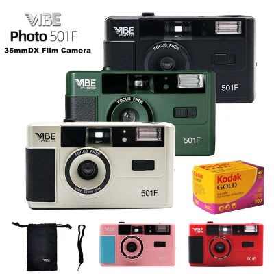 Vibe 501F Photo 35mm Film Camera Retro Manual 135 Film Reusable Camera + Kodak Gold 200 35mm Roll Film 36 Exposures