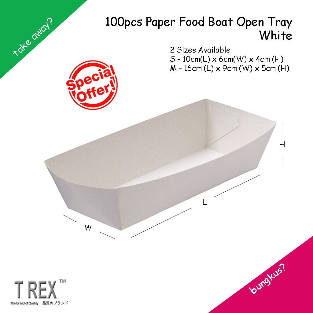 Ready Folded New 100pcs White Paper Food Boat Tray Paper Snack