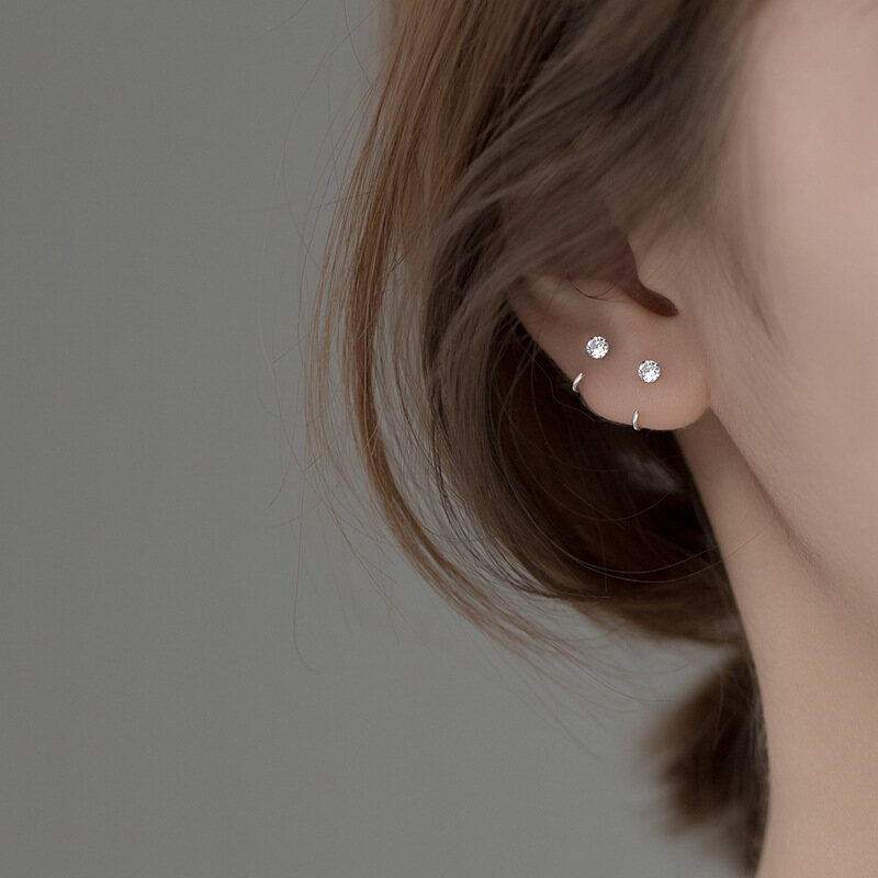 Stud Earrings Women's Four-claw Zircon Ear Bone Ring Ear Bone Stud Earrings Sleep Without Picking Simple A HELLO GIRL