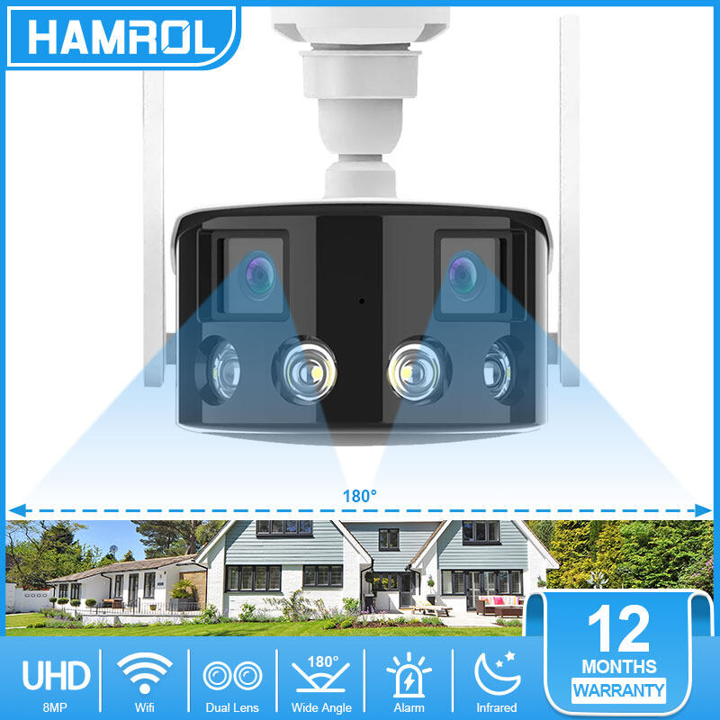 Hamrol 8MP 4K Dual Lens Ultra wide angle 180° Wifi IP Camera Outdoor ...