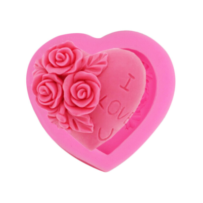 SHOOTHE Fondant Cake Mold Chocolate Pudding Mould Kitchen Gadgets Random Color Silicone Baking Accessories Food Grade I Love You Rose Heart Pattern 1Pcs