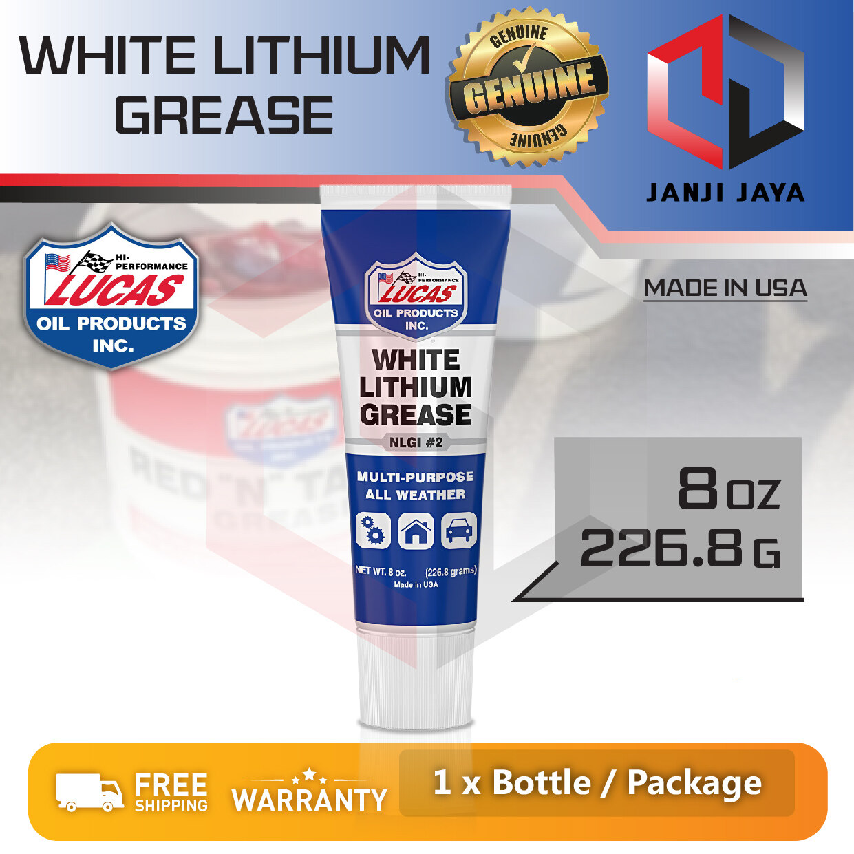 LUCAS Oil MultiPurpose White Lithium Grease USA 8oz 226.8gram Bushings