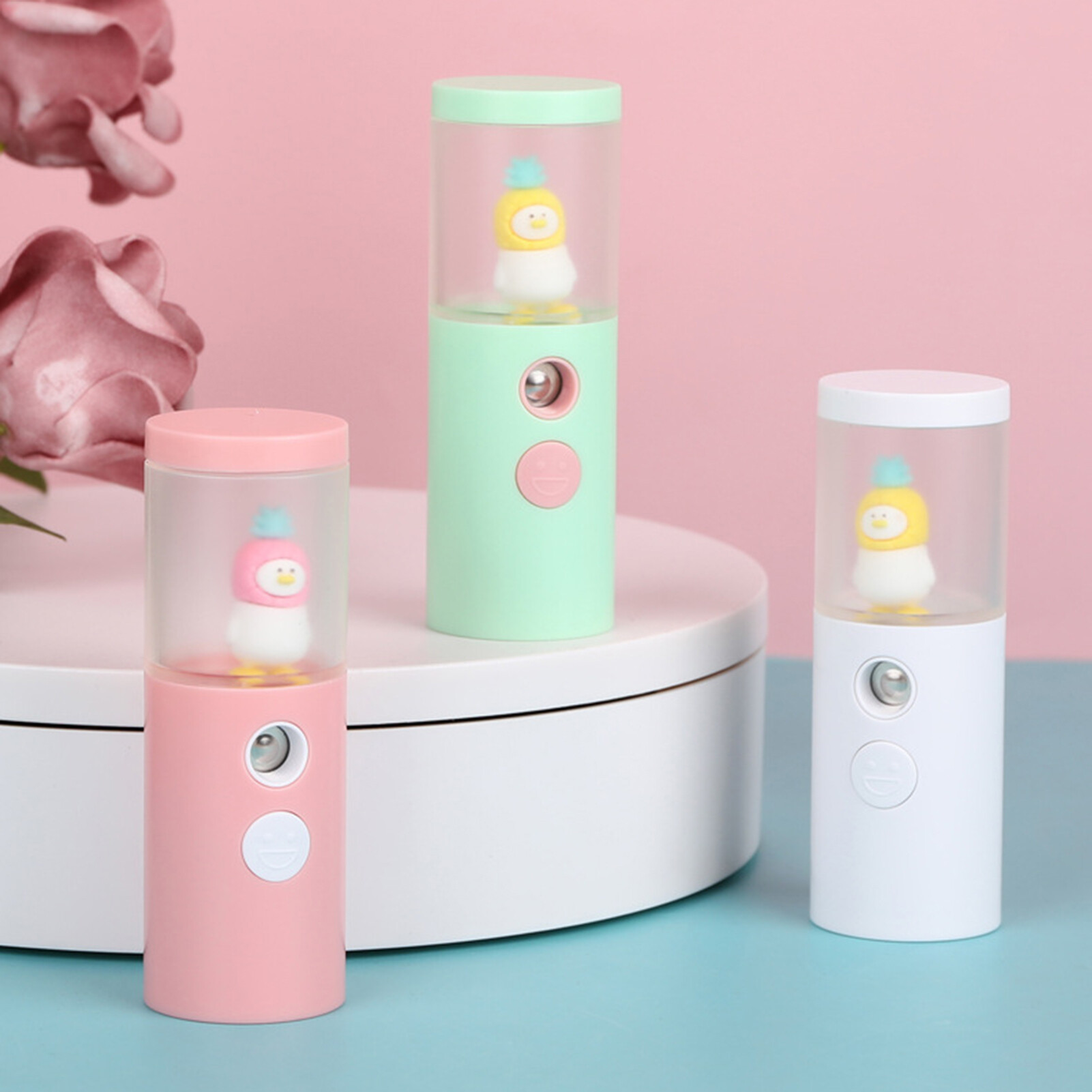 AWEI1 Mini Facial Mist Sprayer Night Light Open Pores Cute Cartoon Duck Hand-held Facial Sprayer for Office