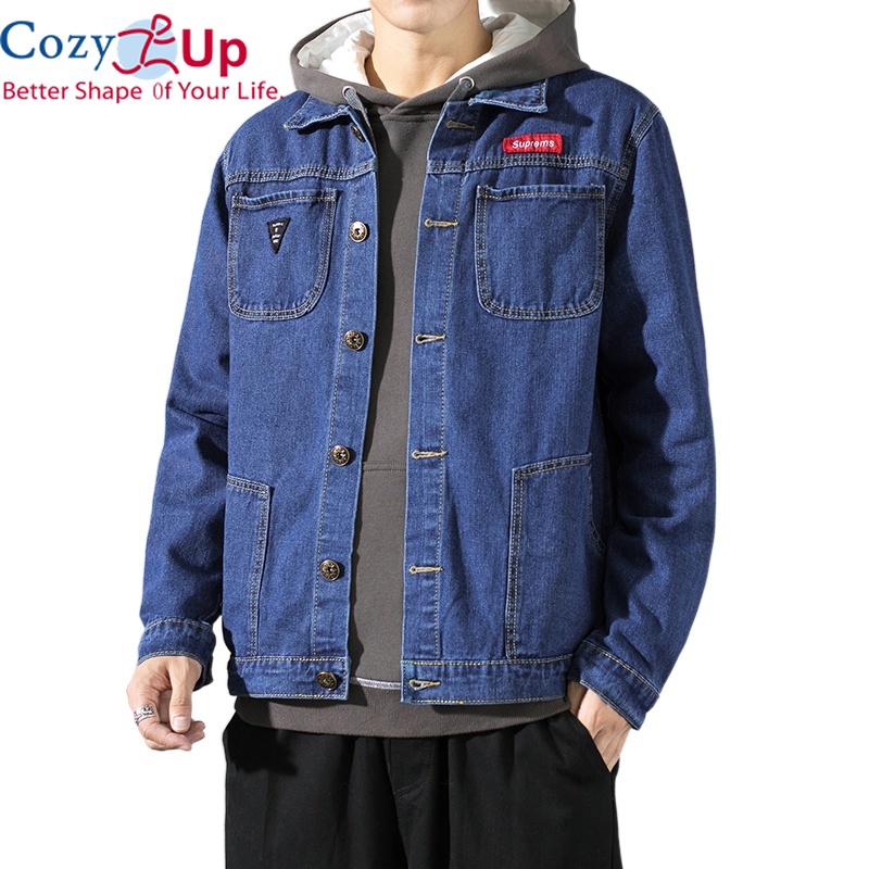 Cozy Up Long-sleeved Denim Jackets Men Slim Solid Color Lapel Multi-pocket