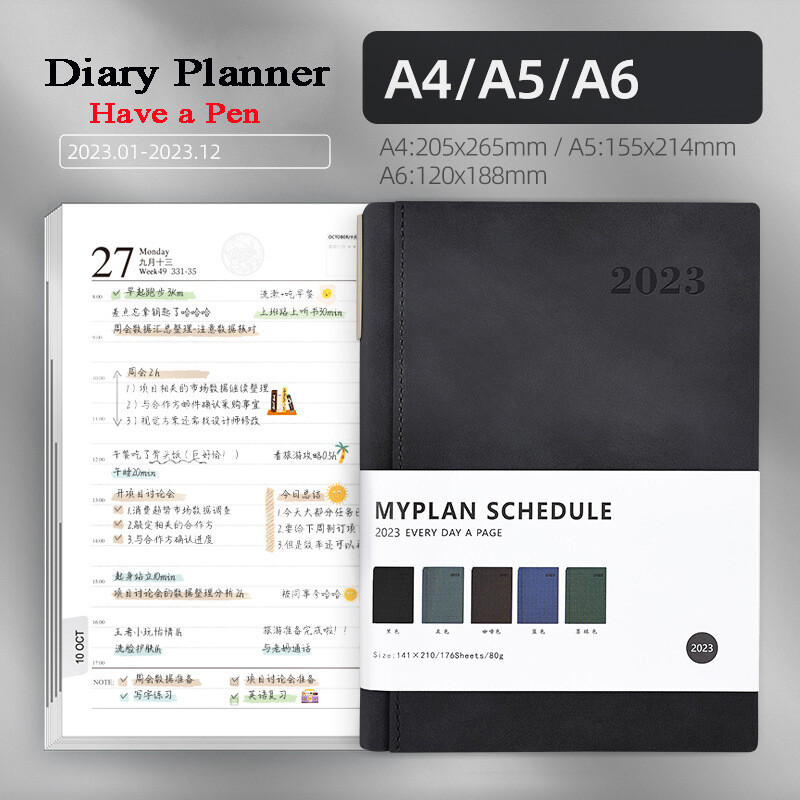 2024 Agenda monthly Schedule Planner A4/A5/A6 Business Notebook with Pen Organizer Diary Notepad Simple Journal Sketchbook Plan Office Note Book Student Stationery supplies