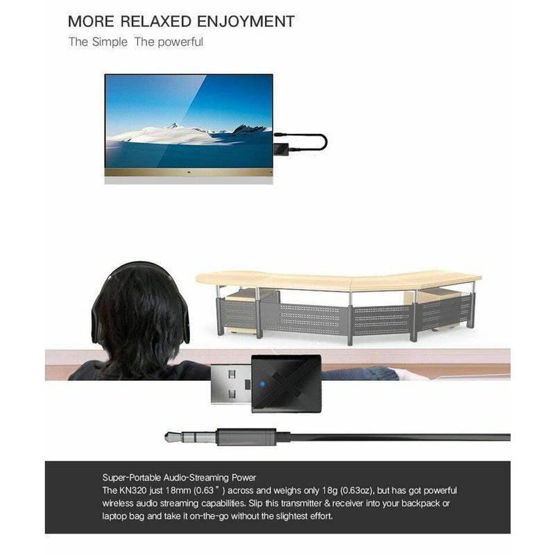 2-in-1 Bluetooth Receiver Transmitter with USB & 3.5mm AUX, Wireless Audio Adapter for TV PC Car Kit