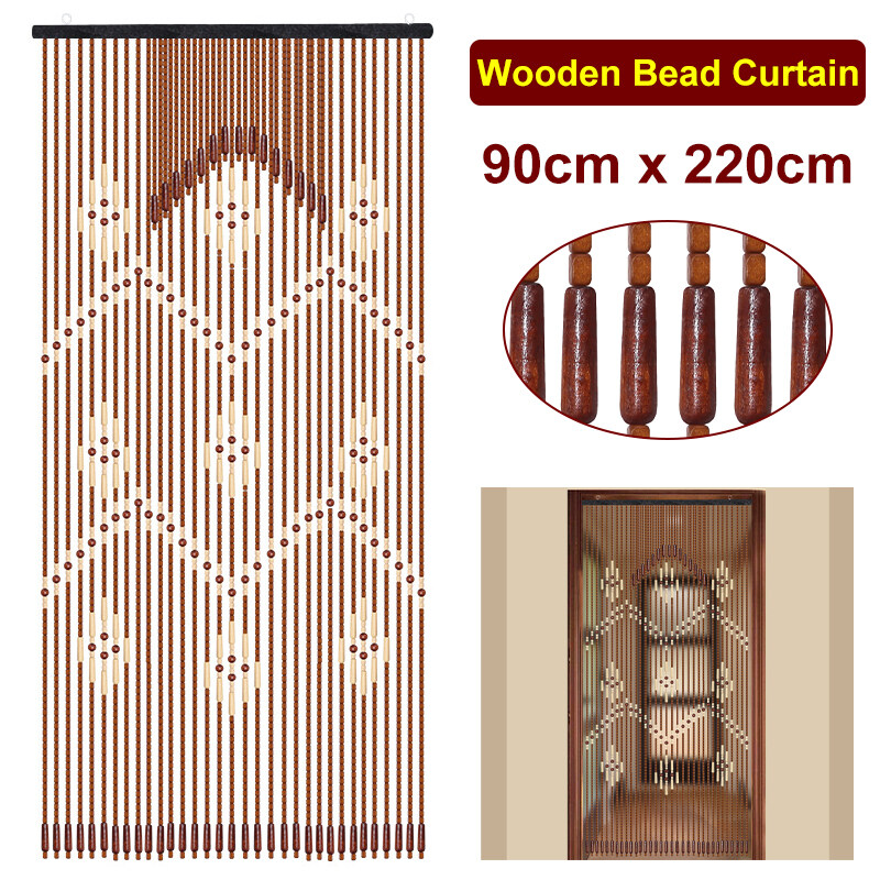 90x220cm 31 Lines Handmade Wooden Bead Curtain Blinds Fly Screen Porch ...