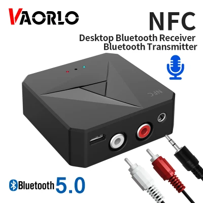 VAORLO NFC Bluetooth 5.0 RCA Audio Receiver Transmitter 3.5MM AUX USB Jack Music Stereo Wireless Adaper With Mic For Car T V PC Speaker