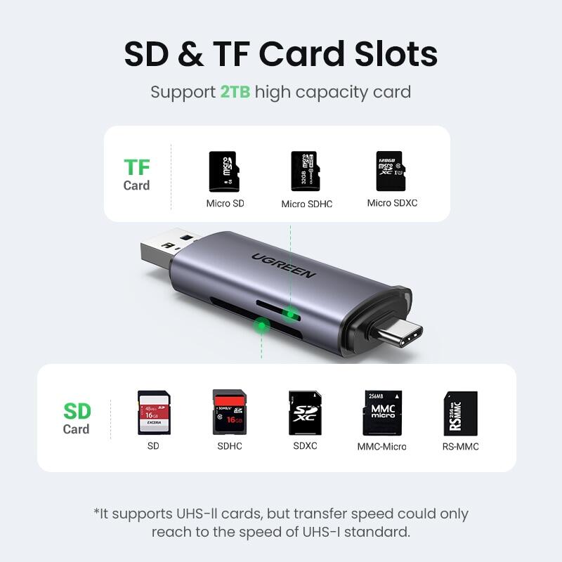 UGREEN Card Reader USB3.0&USB C To SD Microsd TF Thunderbolt 3 For PC Laptop Essories Smart Memory Cardreader SD Card Adapter