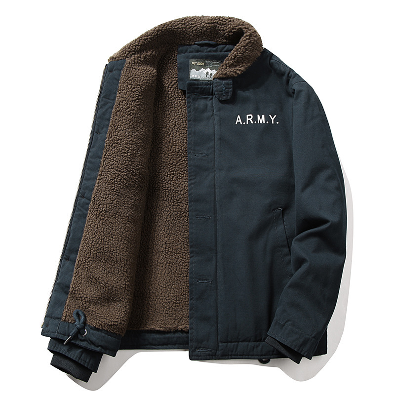 Jacket Men Imitated Lamb Fur Short Jacket Men Winter Thick Fur Collar Plus Fleece Tooling  Jacket Cotton Jacket Clothes YCHION