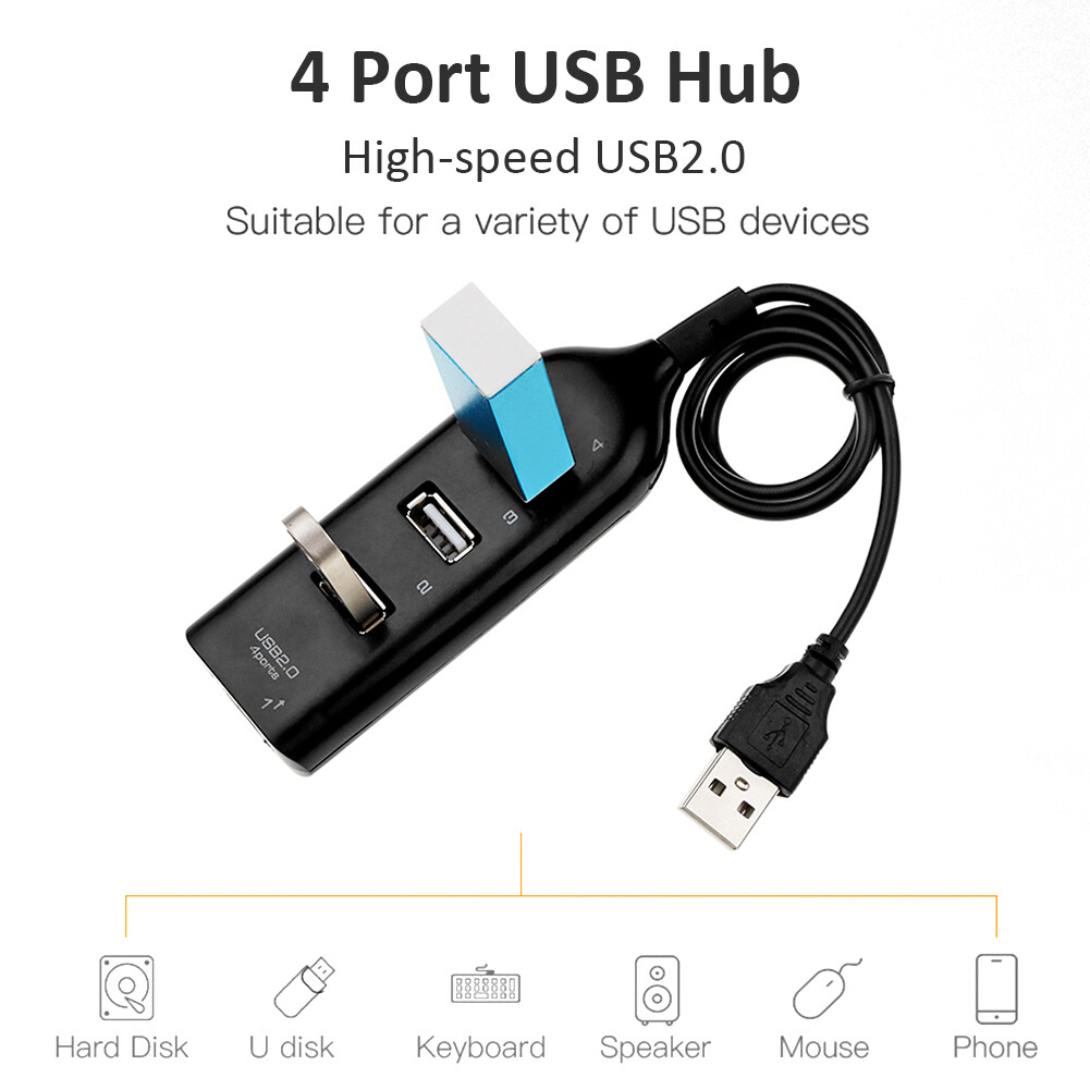 USB Hub 5Mbps High Speed Multi USB 2.0 Adapter Expander 4 Port Splitter