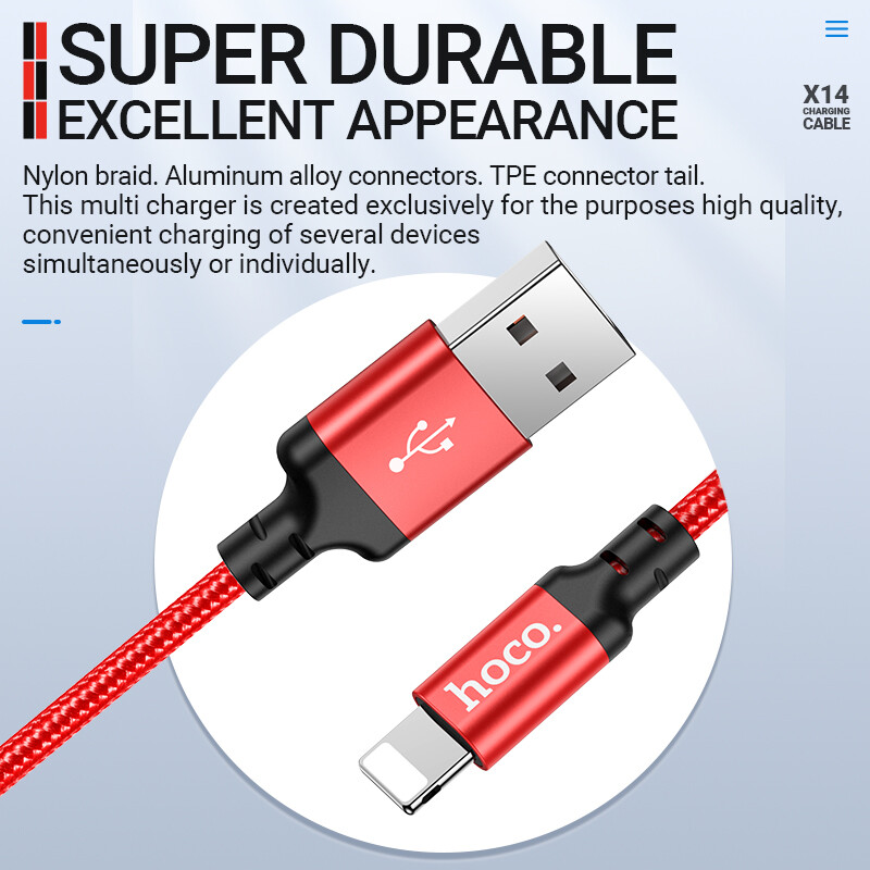 Hoco X14 3 Trong 1 Cáp Sạc Cổng USB (Lightning + Type C + Micro USB) dành Cho iPhone Samsung Huawei Xiaomi