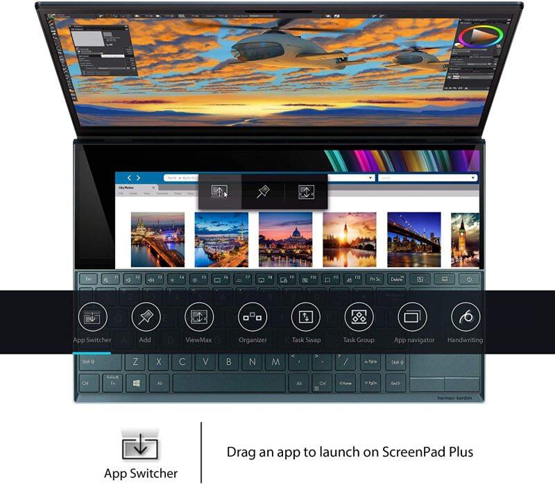 ASUS ZenBook Duo UX481 Laptop, 14” FHD NanoEdge Bezel Touch, Intel Core i7-10510U, GeForce MX250, 16GB RAM, 1TB PCIe SSD, Innovative ScreenPad Plus, Windows 10 Pro Malaysia