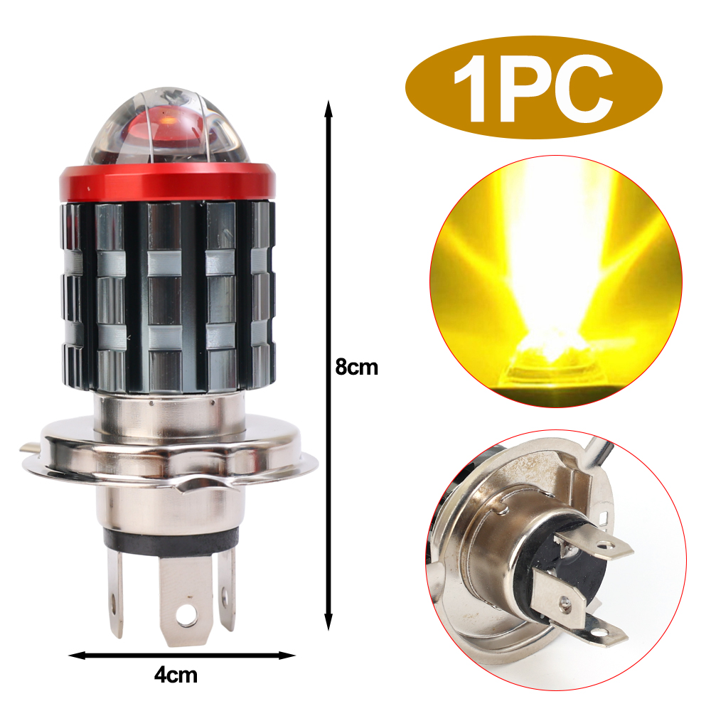 2Pcs H4 H6 LED Motorcycle Headlight 12V White Yellow Bulb Len High Low Beam Lamp Moto Scooter Tricycle Dual Clutch High Brightness External Spotlight