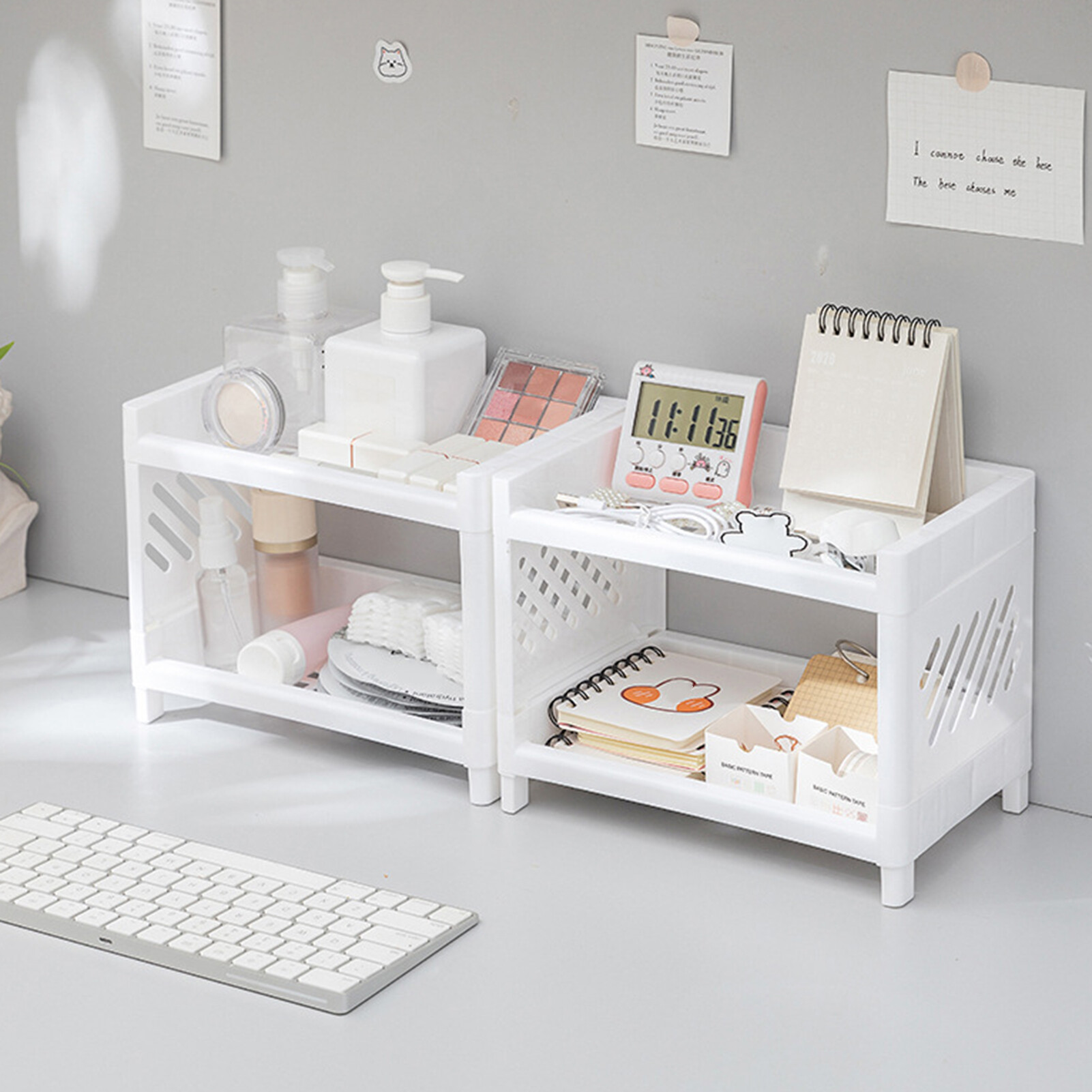 Laca Storage Shelf Double Tiers Multi-Function Plastic Cosmetic Sundries Organizer for Home