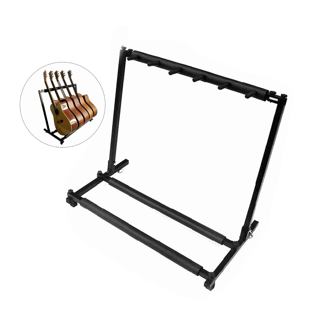 Multi Guitar Stand 5 Holder Foldable Universal Display Rack Portable Black for Classical Acoustic, Electric, Bass Guitar