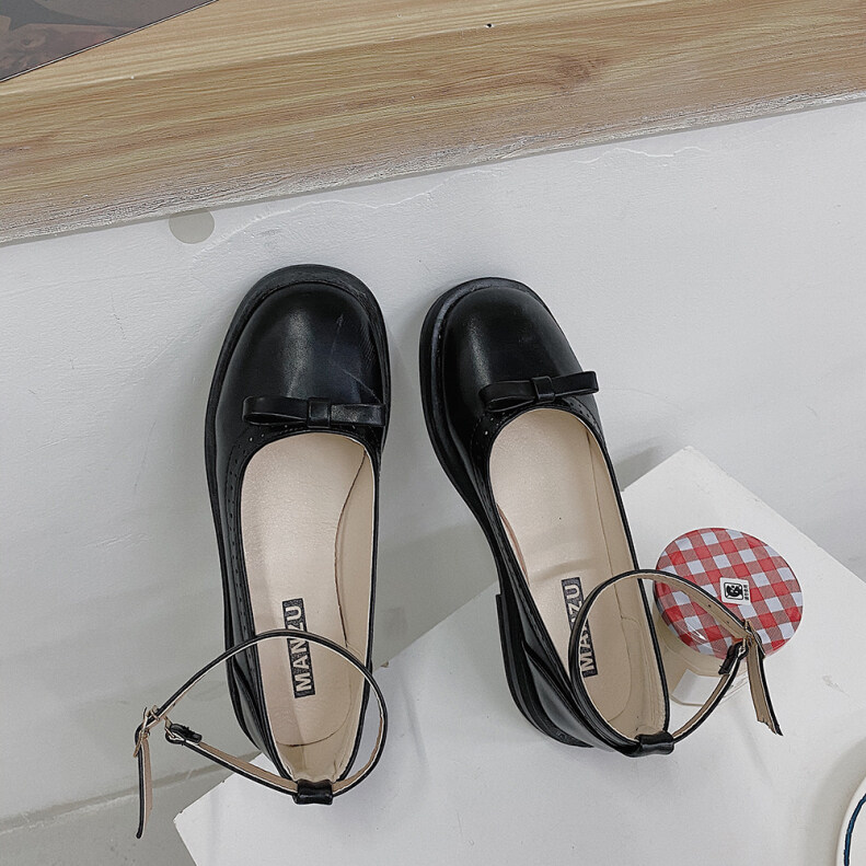 Mùa Hè 2020 Mới Retro Hoang Dã Phong Cách Đại Học Anh Dễ Thương Vòng Nơ Khóa Mary Jane Xu Hướng Giày giá rẻ