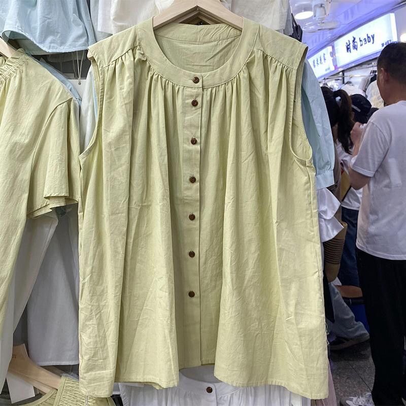 Summer New Loose Short Sleeve Blouse Shirt Women's Slim Fit Korean Fashion Cotton Shirt Casual Single Breasted Blouse
