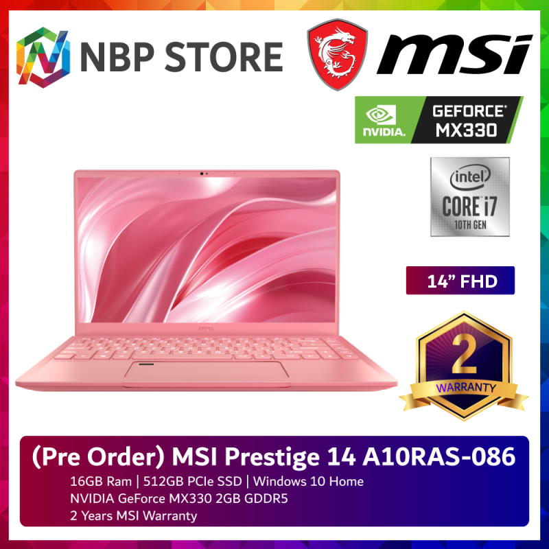 (Pre Order) MSI Prestige 14 A10RAS-086 14" FHD Laptop Rose Pink ( i7-10510U, 16GB, 512GB, MX330 2GB, W10 ) ETA Mid-May Malaysia