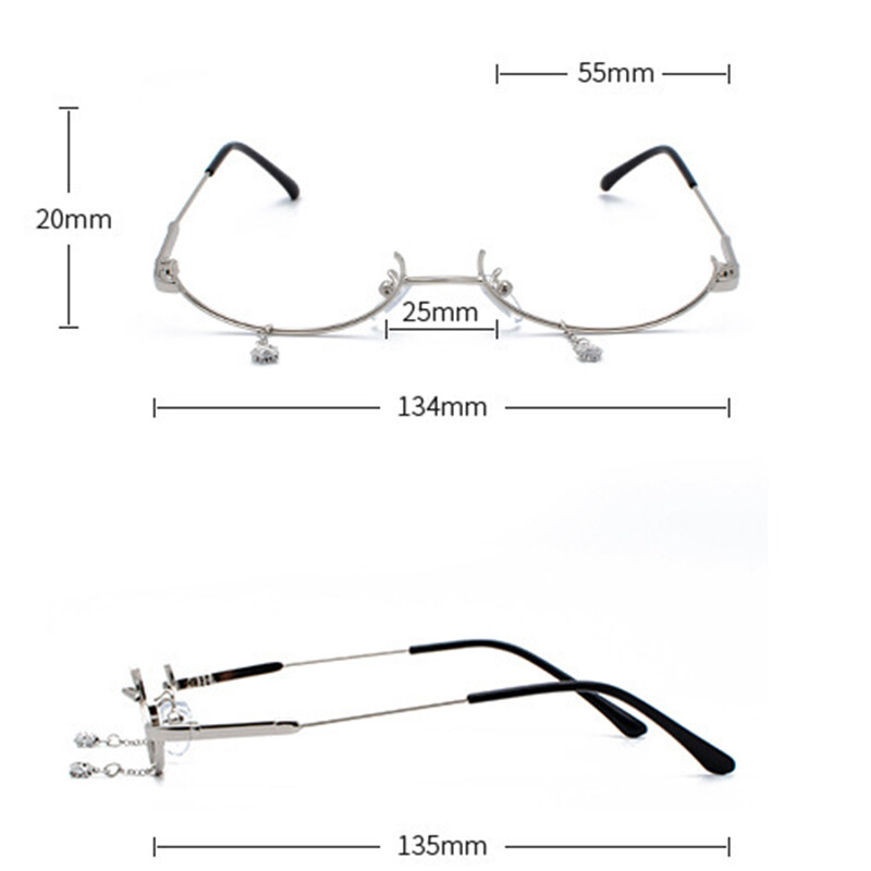 Lower Half Frame Glasses Women's Water Droplets Without Lens Decoration Cos Second Element With Chain Glasses Frame