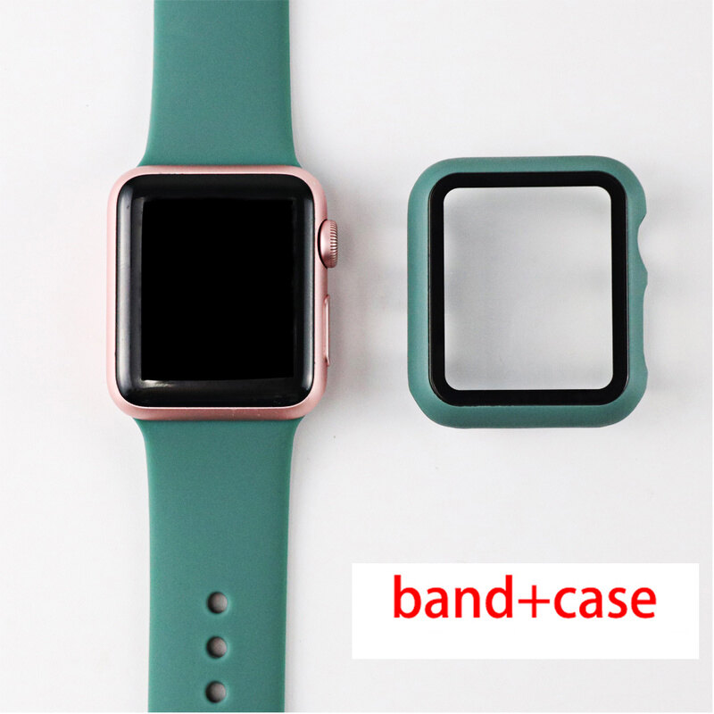 Sport Silicone Strap+Tempered Film+Case for Apple Watch 6 5 4 SE 44mm 40mm Series 3 2 1 42mm 38mm for i Watch Band 41mm 45mm Series 7 8 Ultra 49MM