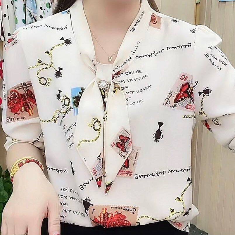 Summer New 2022 Mid-sleeve Bow Shirt Chiffon Shirt All-match Shirt