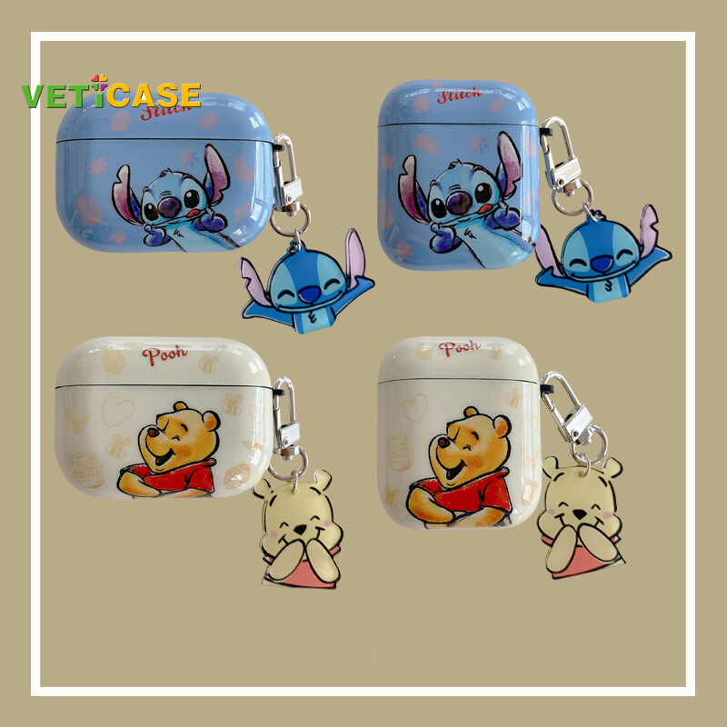 Cute Happy Bear Stitch Earphone Case for Apple AirPods Pro AirPods 1 2 3 Pro2 Silicone Soft Cover Headphone Air Pods Casing Pouch Protective AirPod Accessories Yellow White Blue Red