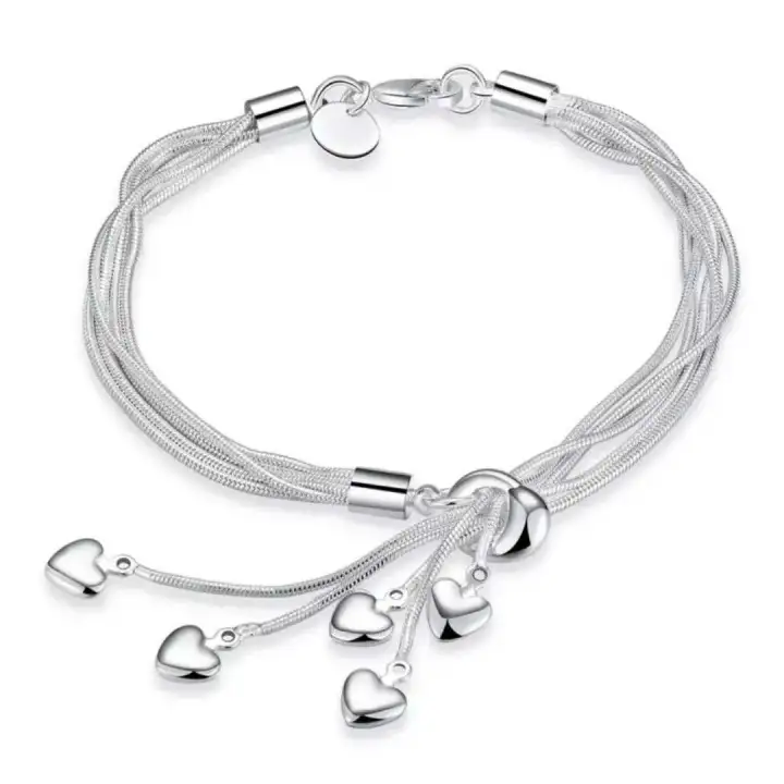 Ssa S925 Clic Multi Layer Chains Heart Pendant Charm Bracelets Chains Heart Pendant Charm Bracelets