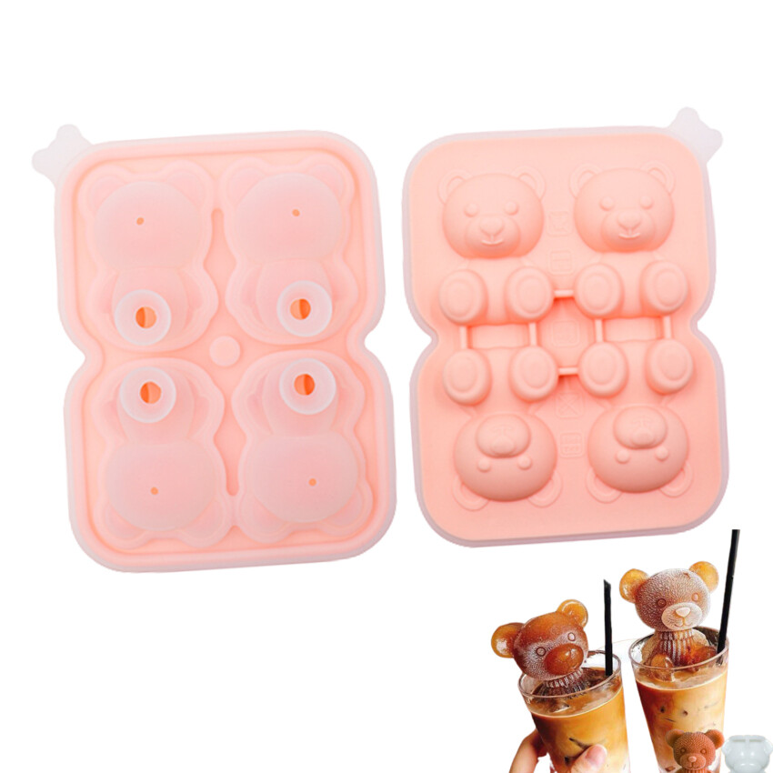 Bear Ice Cube Mold，Silicone Bear Ice Molds Cute Bear Chocolate Gummy Molds 3D Bear Ice Cube Trays Mold Bear Shaped Mold for DIY Drink Ice Coffee Juice Cocktail Cake Decoration Candy Soap Candle