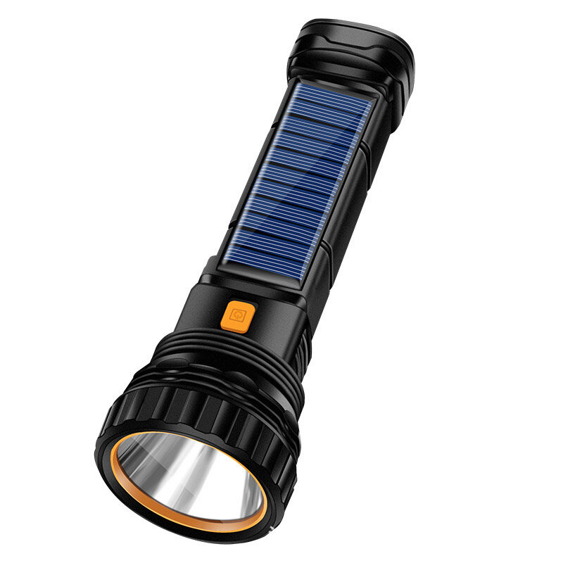LED flashlight strong light solar power supply USB rechargeable portable small flashlight work light outdoor super bright multi-function emergency light