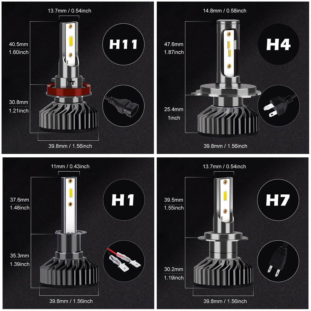 2Pcs Car Mini CSP LED H1 H4 Headlight H3 H7 H8 H11 Decoding Canbus 80W 16000LM Super Bright Fog Light HB3 HB4 9005 9006 HIR2 9012 Hi Lo Lamp Bulbs