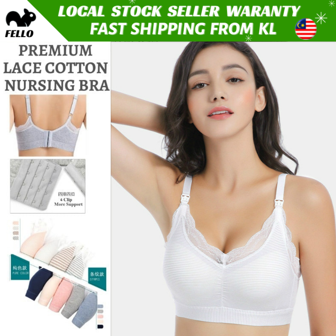 READY STOCK KL Plus Size Korean Women Front Open Button Soft Cotton  Breastfeeding Nursing Maternity Comforty Sleep Bra