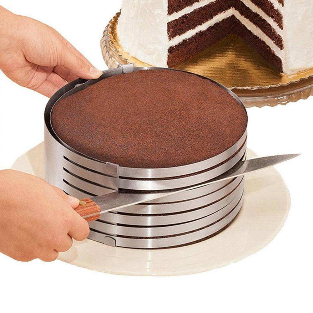Dụng Cụ Cắt Bánh Có Thể Điều Chỉnh Khuôn Tạo Lớp Bánh Mousse Tròn Vòng Cài Đặt Bánh Cắt Lát Bằng Thép Không Gỉ Dụng Cụ Làm Bánh Tự Làm