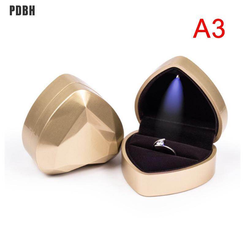 Heart Shape Led Light Ring Holder Box Proposal Wedding Band Display