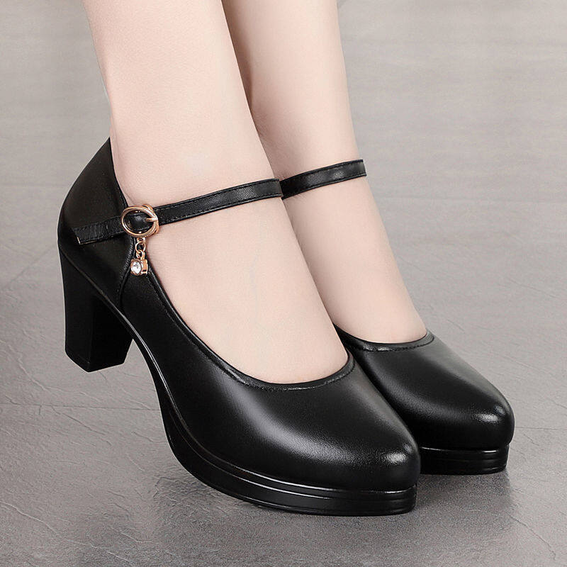 6cm High Soft Sole Leather Women's Shoes Work Shoes High Heel Catwalk Leather Shoes Mom Shoes