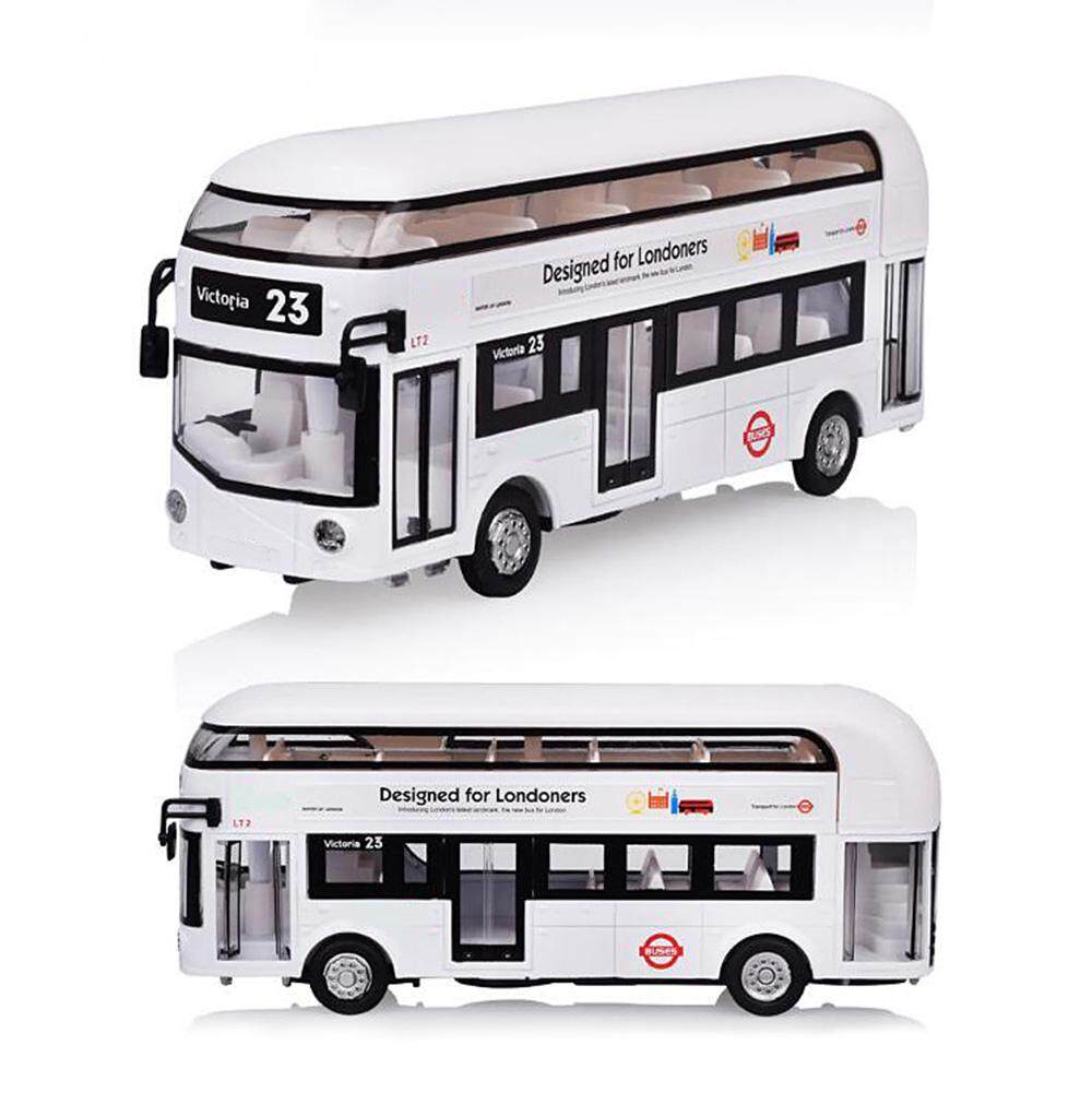 Alloy Dual Deck Tour Bus Toy Light Sound Pull Back Bus Model Children
