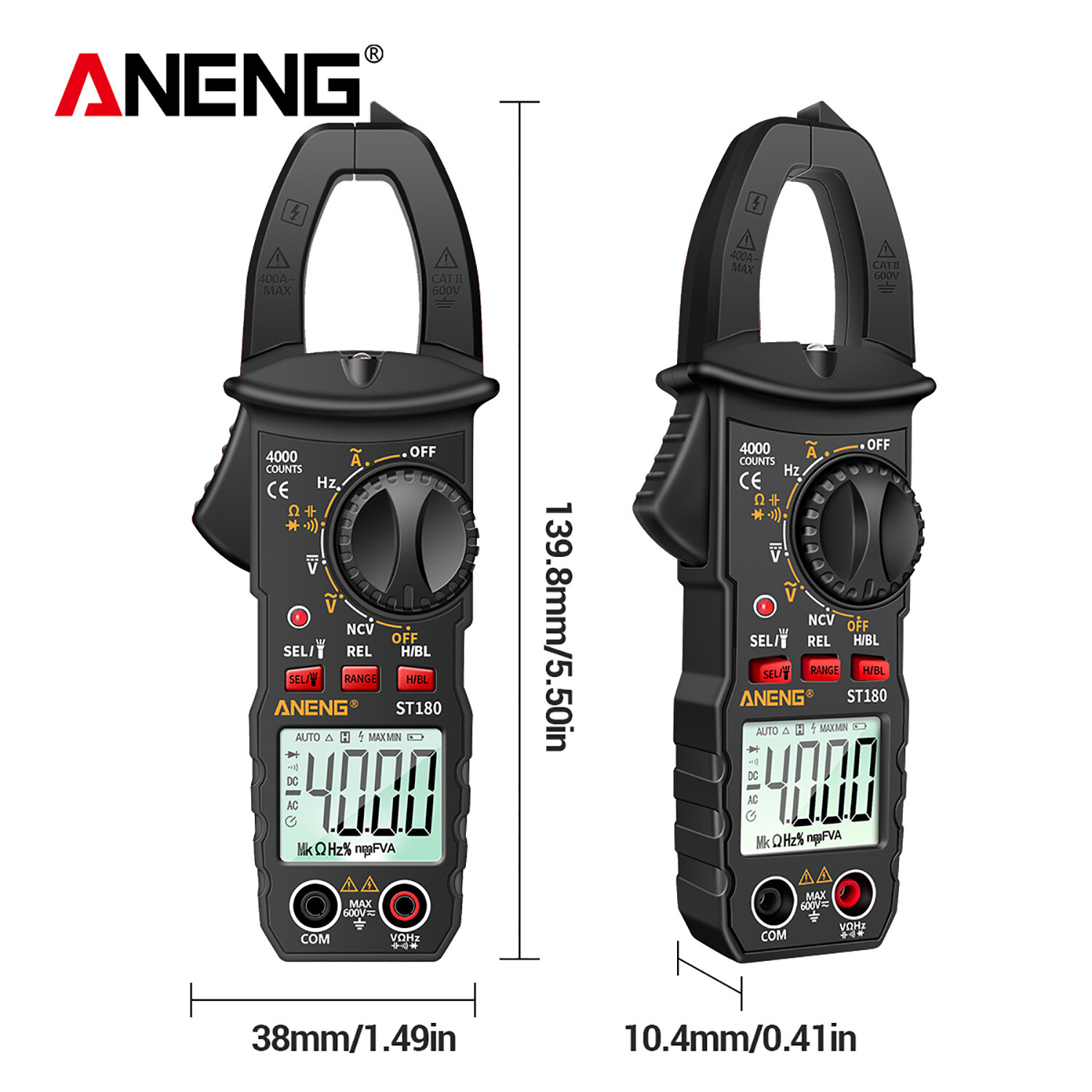 NANWEI ANENG ST180 4000 Counts Digital Clamp Meter Multimeter Voltmeter Ammeter AC DC Voltage Meter NCV Tester Universal Meter Tester Current Clamp Tester -30~1000°C Temperature Resistance Capacitance Frequency Diode Measurement